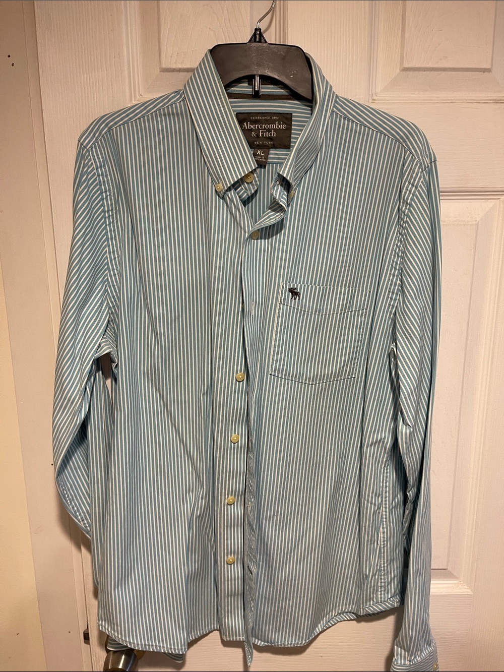Abercrombie & Fitch Light Blue and White Striped Button-Down Shirt